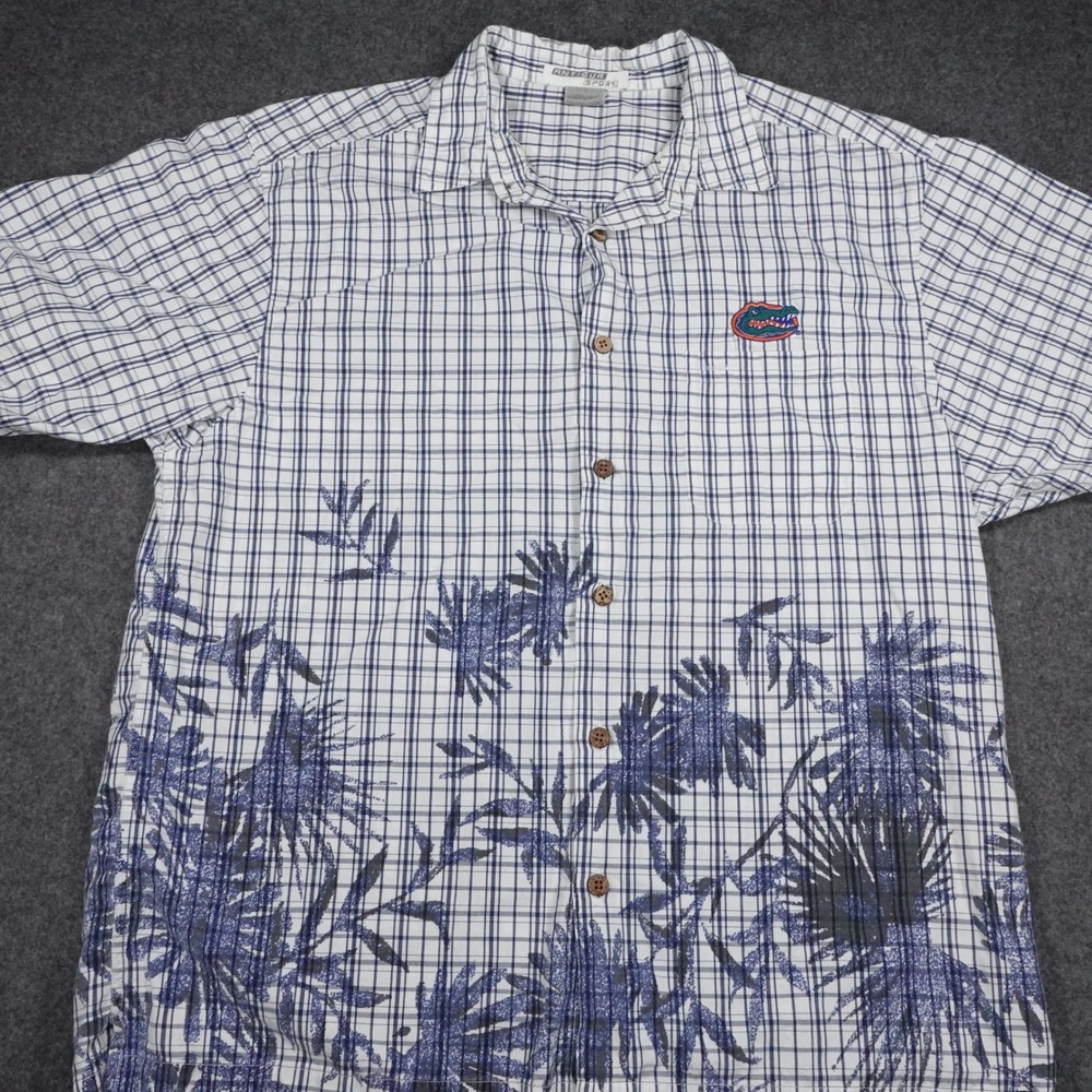 Antigua Sport Florida Gators Mens Large Plaid Tropical Button Down Shirt Blue